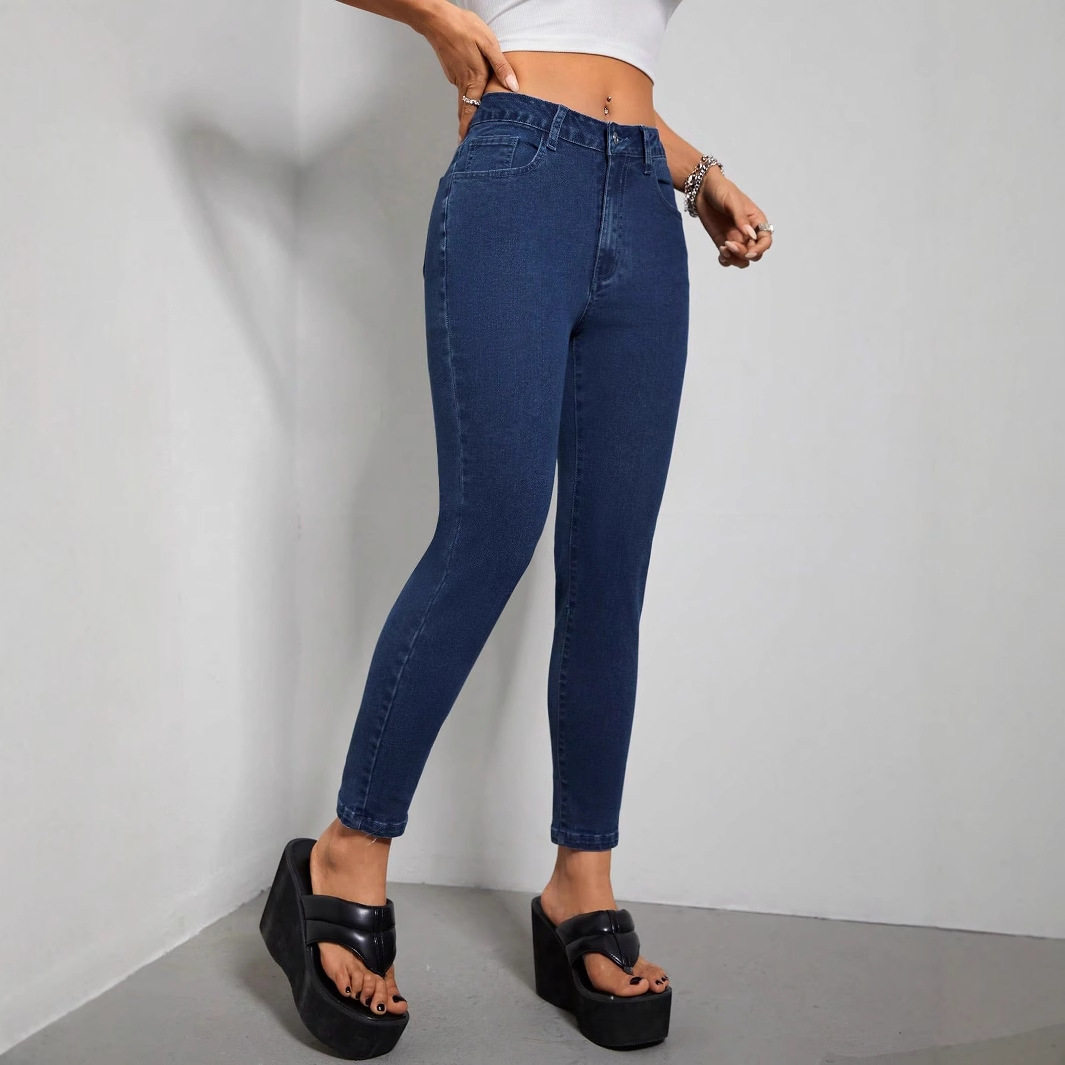 Slim Fit High Elasticity Mid Rise Jeans Womens Casual Denim Trousers Perfect for Everyday Wear Wholesale Available
