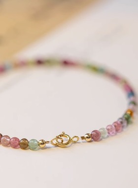 3mm糖果圆珠碧玺手链圈天然水晶手链时尚百搭女款彩晶手饰