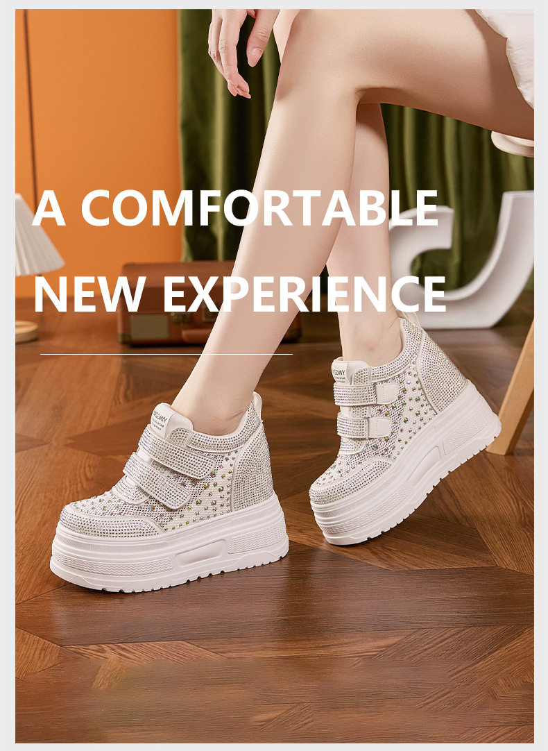 Giày sneaker nữ đế dày chunky trắng phối lưới thoáng khí gót 12 cm — Trắng, Đen chi tiết 10