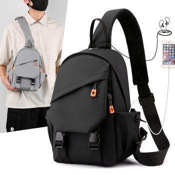 Cross-Border Men's Chest Bag Korean Style Casual Simple Fashion Versatile Shoulder Bag Multi-Functional USB Charging Crossbody Backpack