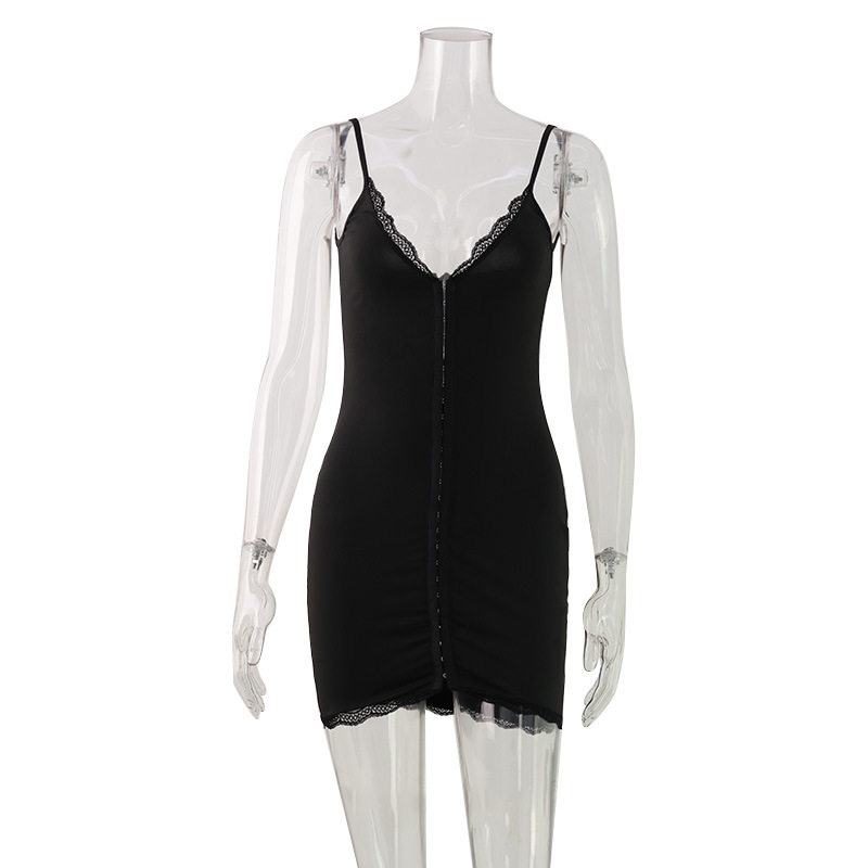 Bodycon Mini Dress Sexy Lace Trim Low Cut Slim Fit Zipper Closure Night Out Party Wear Wholesale Available