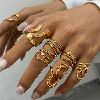 Wanxing European and American Style Stainless Steel Irregular Opening Ring Women's Niche High-grade Light Luxury Titanium Steel Ring Cross-border Jewelry