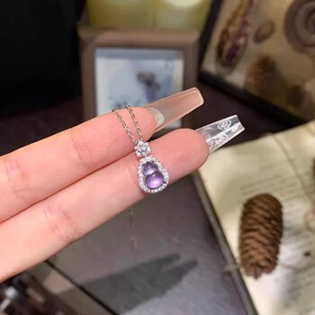 Nine Purple Fire S925 Sterling Silver New Chinese Natural Aquamarine Amethyst Gourd Pendant Female Niche Transport Necklace