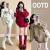 Maternity Suit Fashionable and Fashionable Autumn and Winter New Casual Knitted Sweater Short Skirt Red Three-Piece Winter Set