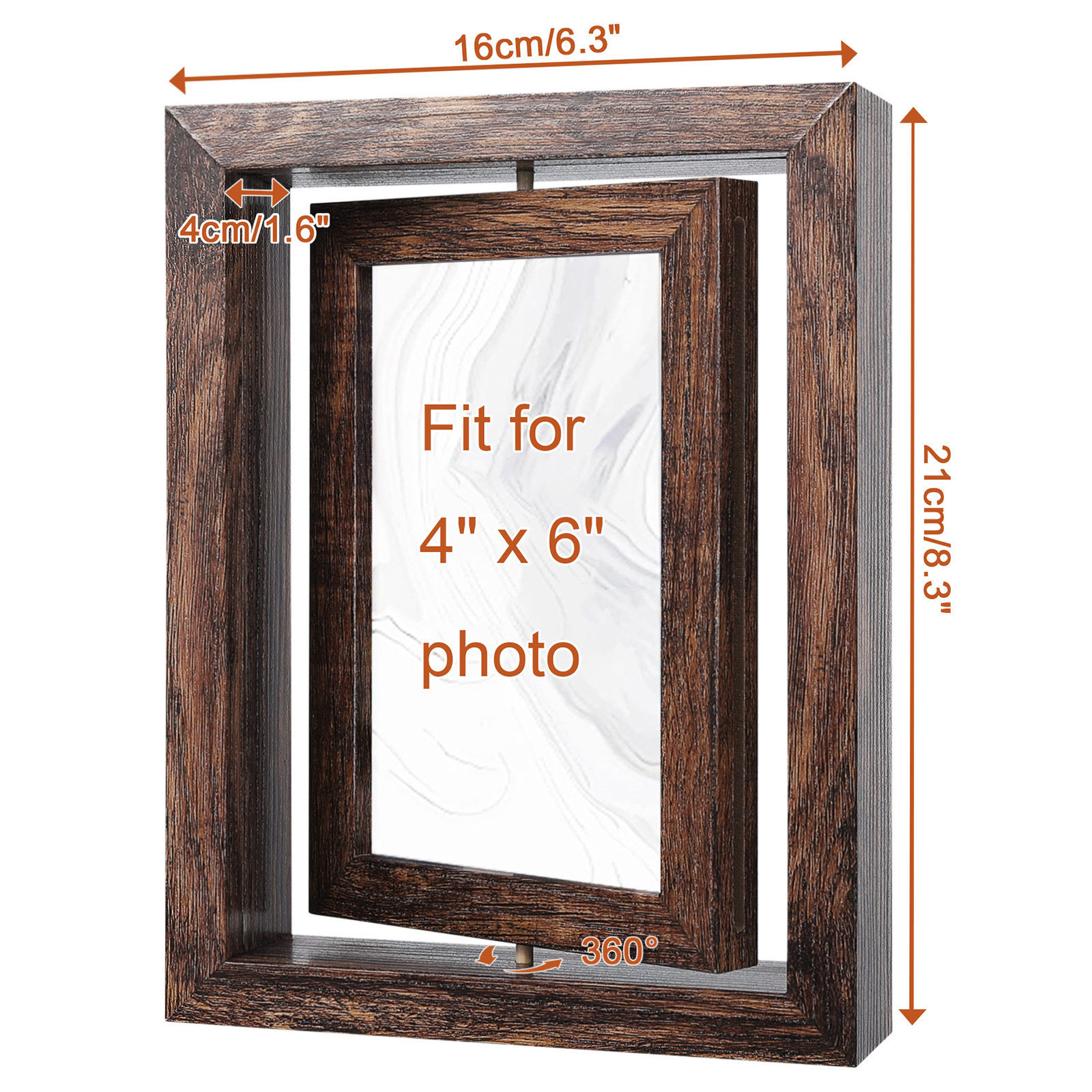 Cross Border Brown Creative Double-Sided Rotating Photo Frame 6 Inch Wooden Frame Set Table for Mother's Day Christmas Gift