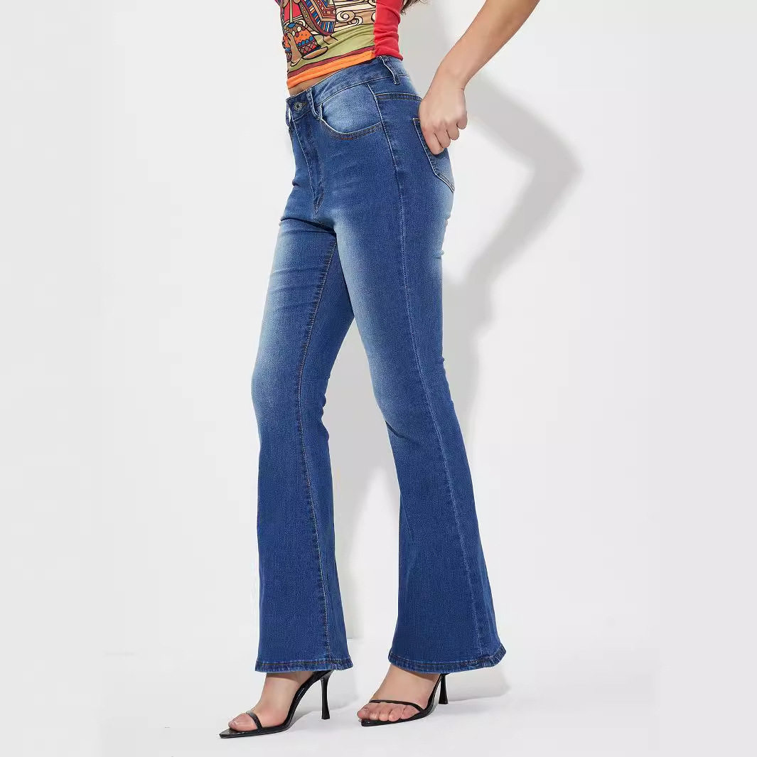 High Stretch Flared Jeans Casual Style Versatile Fit Womens Apparel Perfect for Everyday Wear Ready to Ship