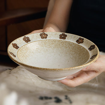 Japanese Handmade Conical Bowl 7.5inch Straw Hat Bowl Retro Rustic Ramen Bowl Specialty Dish Bowl Cross-Border Export