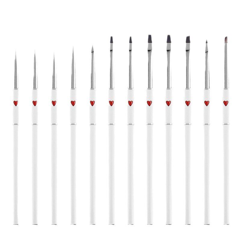 New Red Peach Heart Metal Pen Holder Manicure Brush Paint Pen Pull Line Pen Light Therapy Pen Carving Pen 12 Pack