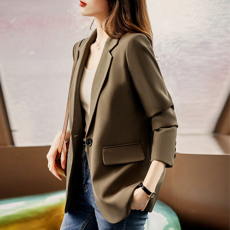 Áo Khoác Blazer Nữ Dáng Rộng Thiết Kế Cá Tính Có Lớp Lót Cotton Màu Đen, Xanh Lá, Nâu