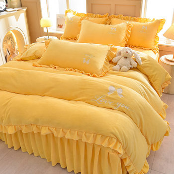Milk Velvet Four-Piece Set 2025 New Autumn and Winter Coral Velvet Dormitory Quilt Cover Bed Sheetss Winter Fleece-Lined Bedding