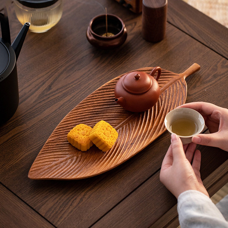 Walnut Leaf Refreshment Tray Household Wooden Tea Table Solid Wood Dry Brewing Tea Tray Tea Cup Tray Wooden
