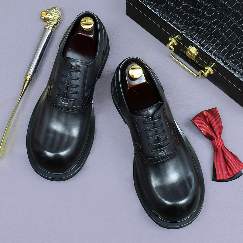 Giày Oxford nam da bò thật kiểu Brogue cổ điển mũi tròn buộc dây — Màu xám đậm, Màu cà phê