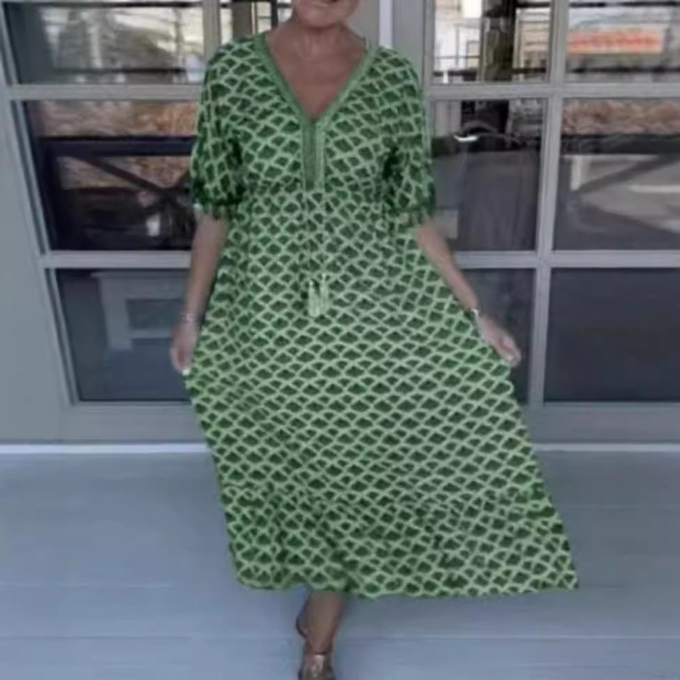Summer Floral Print V Neck Short Sleeve Dress for Women Stylish Versatile Comfortable Perfect for Casual Outings