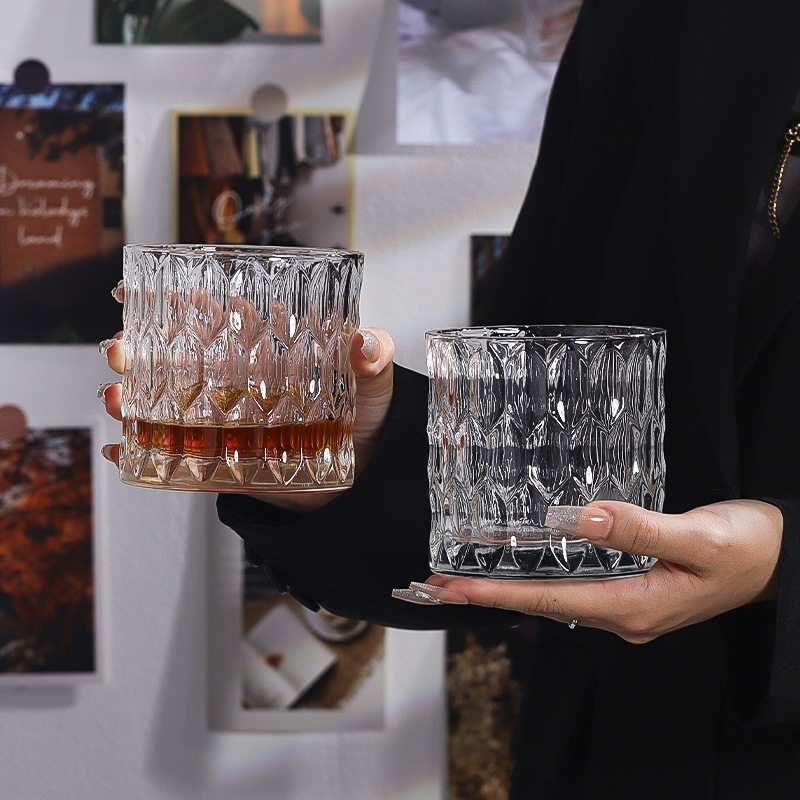 Niche Ins Vintage Light Luxury Rhomboid Large Capacity Glass Water Cup Advanced Sense Coffee Cup Whisky Wine Cup