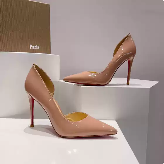 Cross border CL red sole side empty high heels sexy pointed shallow mouth single shoes slim heels women's shoes