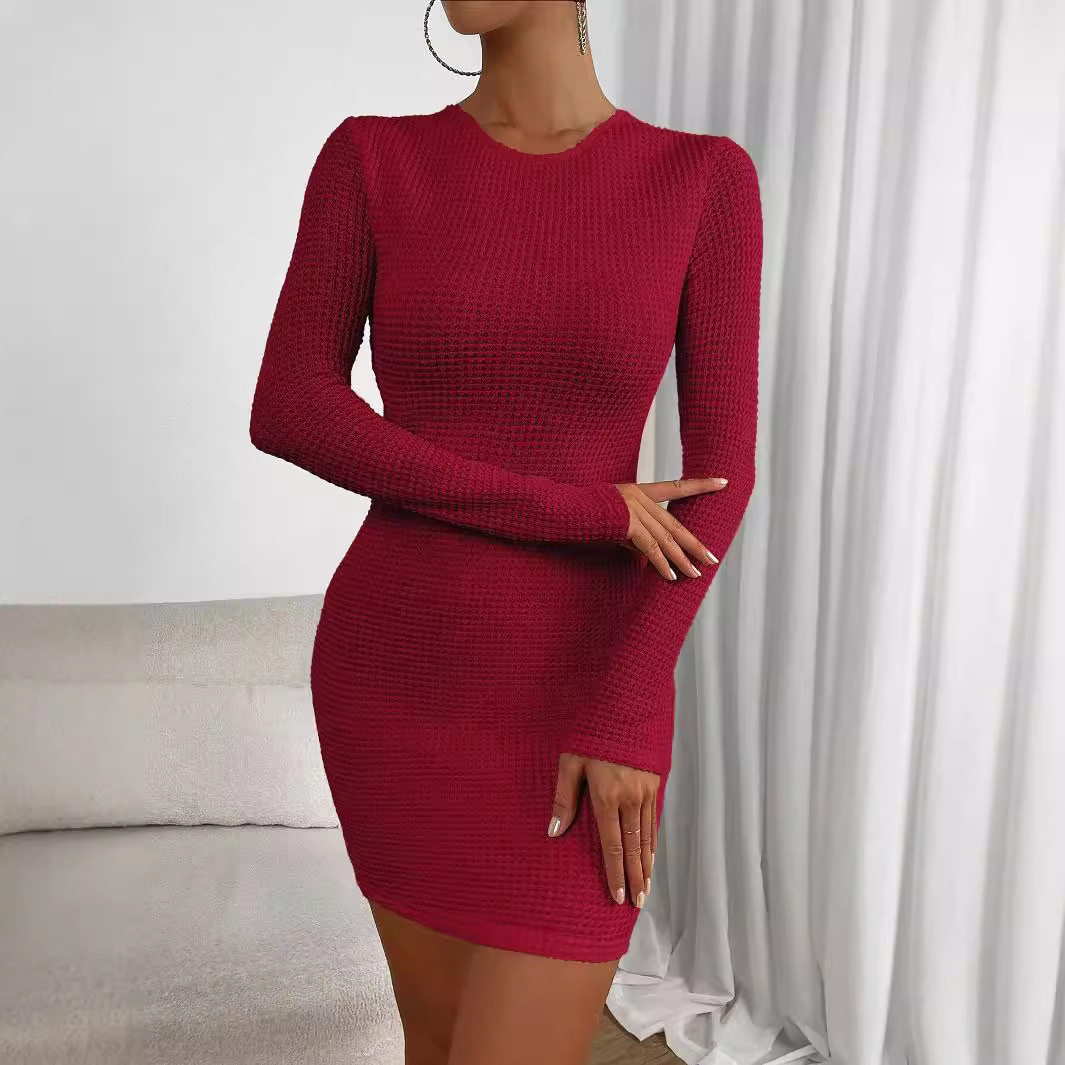 Red Bodycon Dress for Women High Waist Slim Fit Backless Round Neck Spring Summer Fashion Wholesale Available