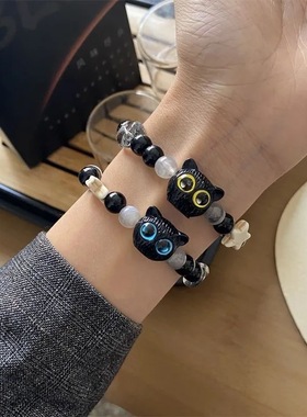 罗小黑奶酪黑白芝麻呆萌小猫手串颜值小众情侣手链送闺蜜小