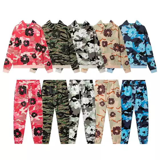 European and American Cross-border Wholesale DT Camo Foam Cotton Print Sweatsuit Couple Unisex Trendy