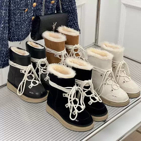 High Version 2024 Autumn and Winter New Fur Integrated Snow Boots for Women Thick-Soled Short-Tube Lace-Up Thickeneded Warm Anti-Slip Cotton Boots