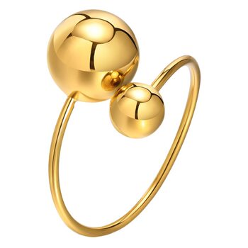 Cross-Border Export Personalized Size Steel Ball Open Ring Tail Ring Titanium Steel Material Plated with 18K Gold Non-Allergenic Elegant