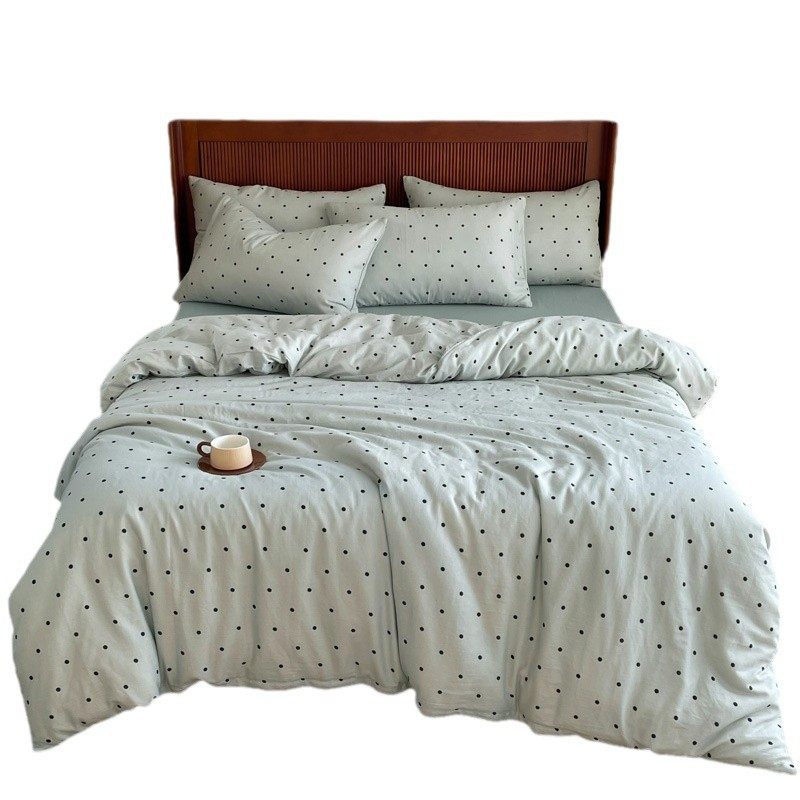 Class a cotton aerobic cotton double-layer yarn four-piece set mother and infant grade soft waxy small fresh printing three-piece set