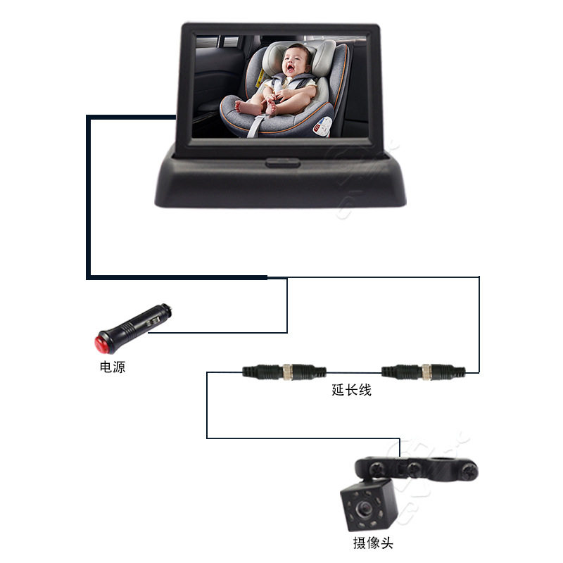 4.3-Inch Foldableing Screen Infrared High-Definition Night Vision Car Baby Monitor Car Baby Safety 360 ° Observer