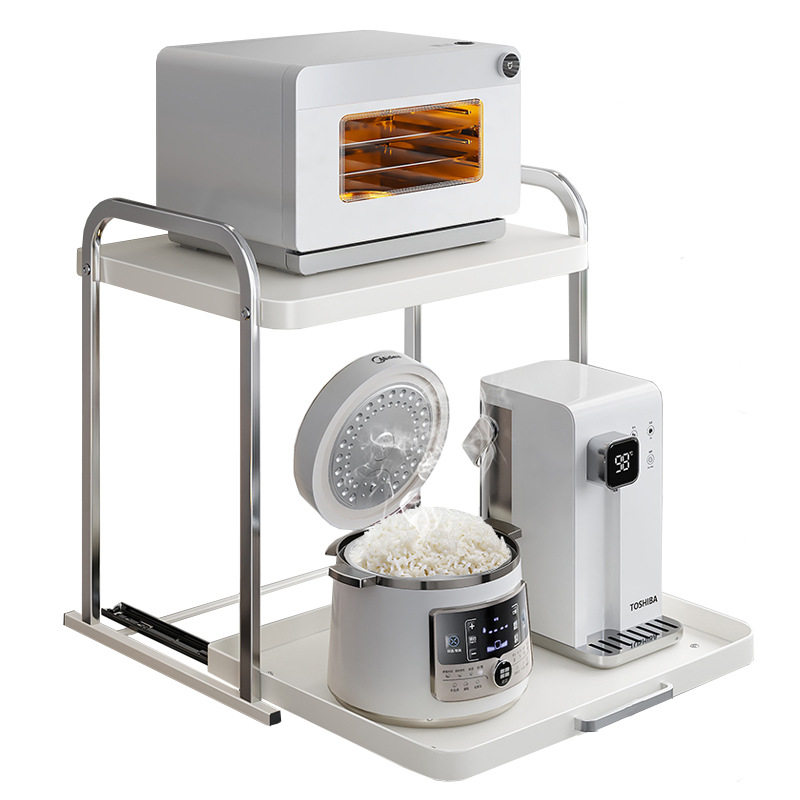 Double-layer Kitchen Microwave Oven Storage Rack Kitchen Countertop Multi-functional Pull-out Rice Cooker Oven Storage Rack