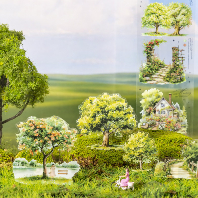 Ketchup Plant Landscaping Pet Tape, a Tree's Scenery, Small Fresh Material, Kidsren's Handbook DIY Collage