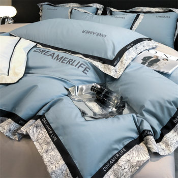 Nantong Home Textiles Classy Cotton Embroider Patchwork Four-Piece Set Pure Color Simple Quilt Cover 4-Piece Set Bed Bed Sheets 2024 New Style