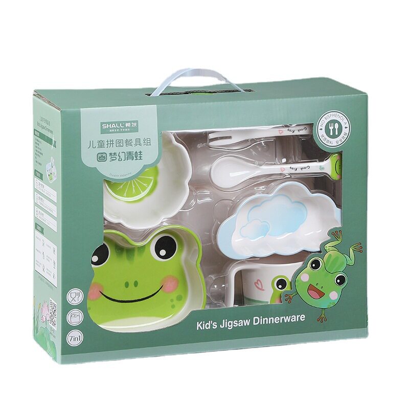 Children's Tableware Set Gift Box Baby Food Bowl Cute Dinner Plate Mother and Baby Supplies Kindergarten Student Cartoon Gift