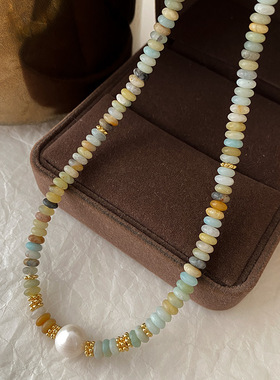 琉璃珍珠项链天然石算盘珠手作小众百搭锁骨链个性简约高级感颈链