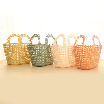 Ready Stock Wholesale Plastic Satchel Bathroom Storage Basket Cut Out Bath Basket Soft Bath Basket Multi-color Satchel Soft Basket