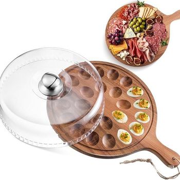 Cross-Border Wooden Egg Tray with Lid, Double-Sided Cheese Deli Board, Easter Devil Egg Tray, Egg Tray