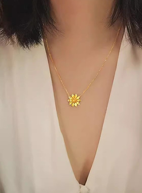 星月湾向日葵项链女夏925纯银太阳花锁骨链轻奢吊坠送女友