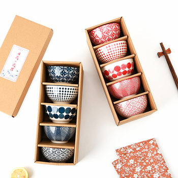 Japanese-style Ceramic Rice Bowl Creative Underglaze Color Breakfast Bowl Five-piece Set Household Single Cute Rice Bowl Internet Celebrant Tableware
