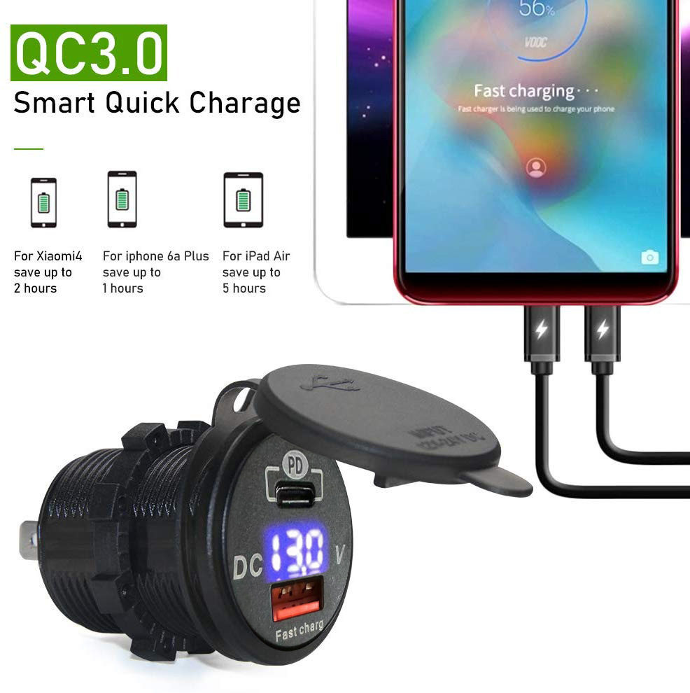 Cross-border new modified car charger pd QC3.0 fast charging TPYE-C multi-function mobile phone car charger