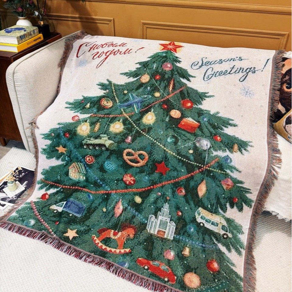 Foreign Trade Christmas Cartoon Sofa Blanket Cotton Thread Blanket Warm Holiday Living Room Rental Room Leisure Blanket Sofa Towel