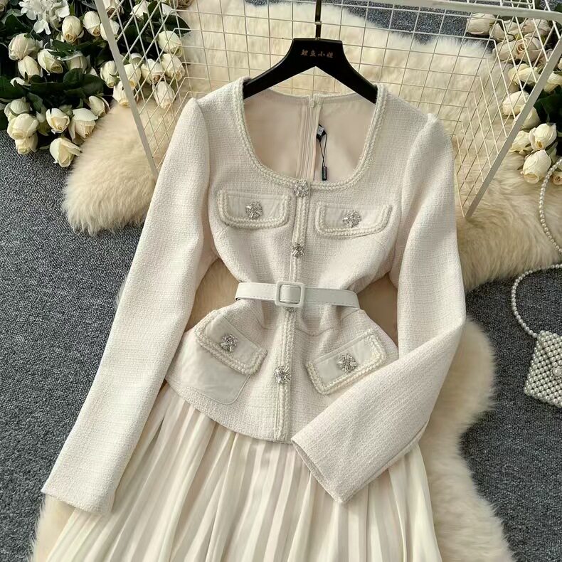 Elegant Womens Winter Dress High End Aesthetic Square Neck Waist Defining Slim Fit Unique Design Perfect for