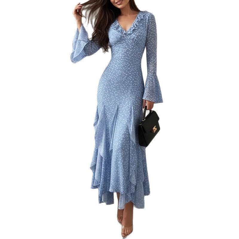 Womens Spring Dress Elegant Floral Print Asymmetrical Waist Design Stylish and Chic Wholesale Available