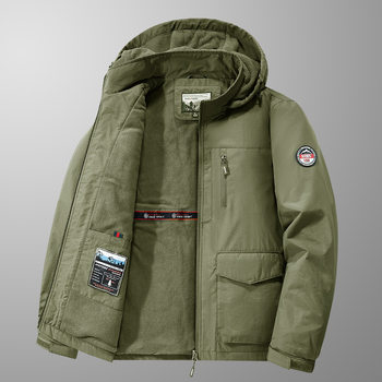 Winter fleece-lined Thickened Cotton-padded Clothes Men's Coat Outdoor Windproof Waterproof Mountaineering Suit Men's Mid-length Jacket