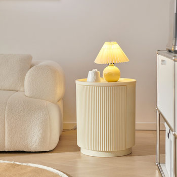 Nordic cream style bedside table French style light luxury bedroom modern minimalist round Net red silent style storage bedside cabinet