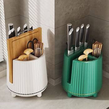 Kitchen Rotating Knife Rack Storage Rack Countertop Multifunctional Chopsticks Holder Knife Holder Integrated Storage Box Household Kitchen Knife Rack