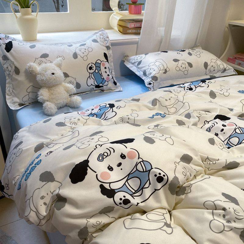 ins style fresh washed cotton four-piece quilt cover bed sheet double student dormitory three-piece set 4 brushed quilt cover