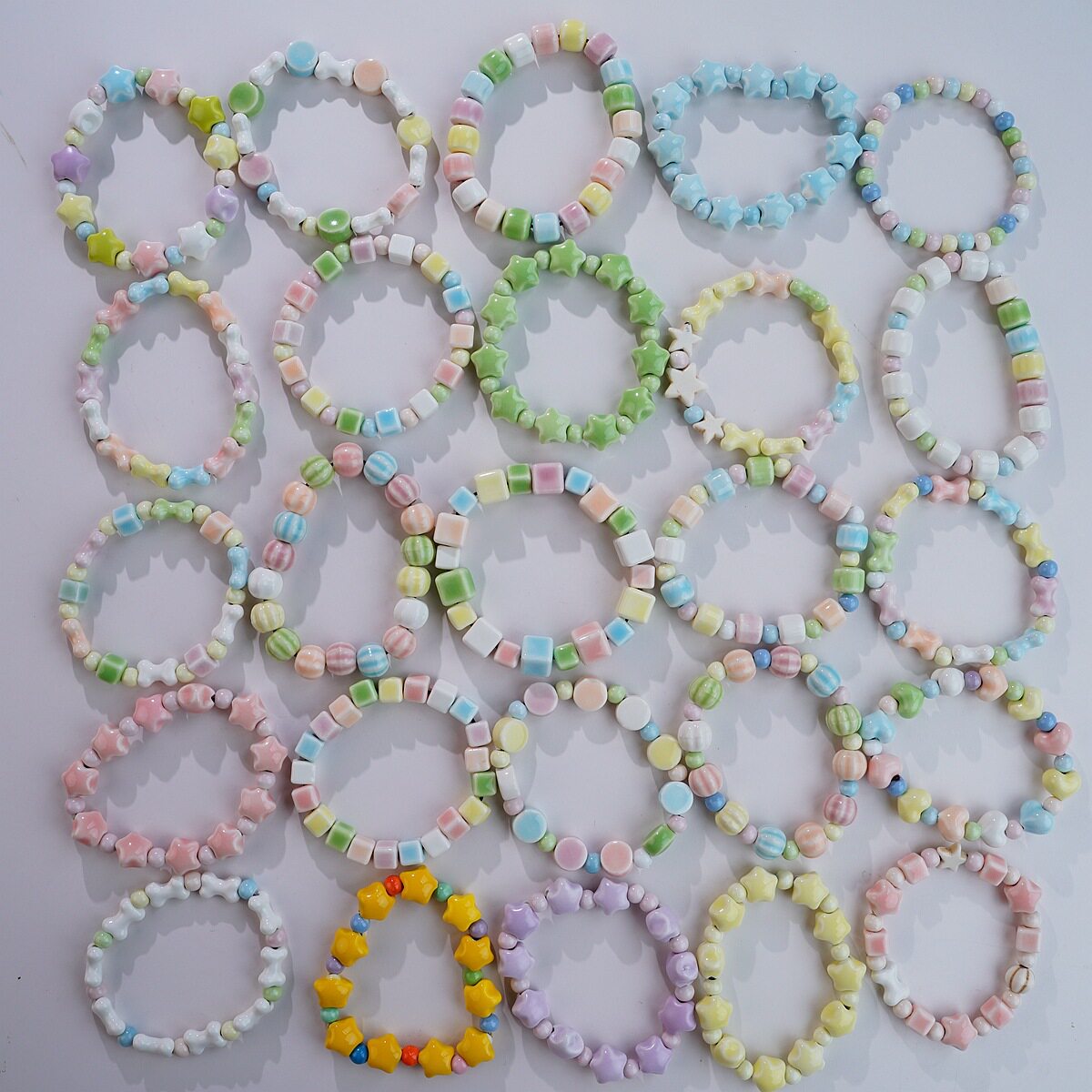 Jingdezhen Ceramic Bracelet, Colored Pottery Bead Bracelet, Female Literary Macaron Color Street Stall Jewelry Manufacturer Direct Sale