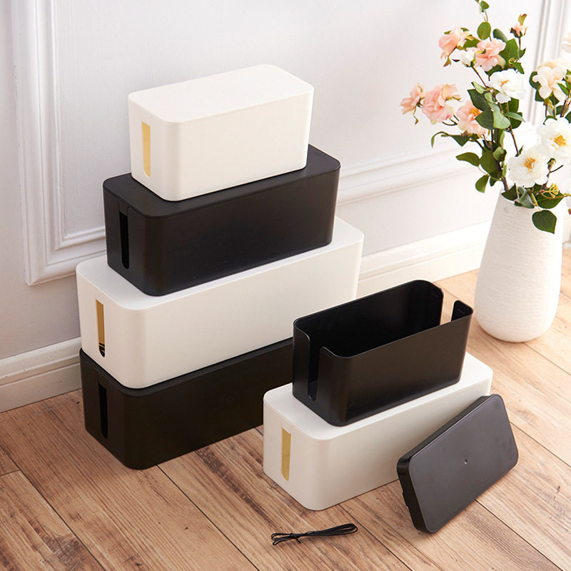 Household plug board mobile phone charger storage organizing box factory office anti-leakage organizing wire box bamboo cover