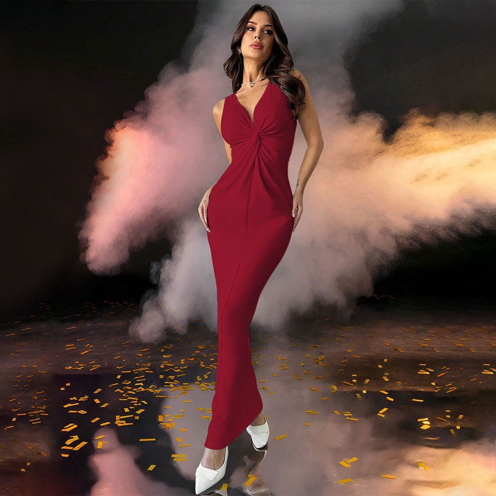 Summer Evening Dress Sexy Deep V Neck Sleeveless Open Back Fashionable for Parties and Events Wholesale Available