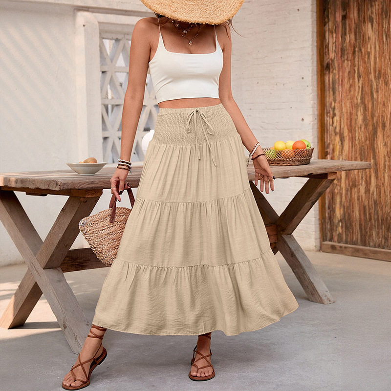 Casual Maxi Skirt Solid Color Elastic Waist Versatile Design Perfect for Vacation or Everyday Wear Wholesale