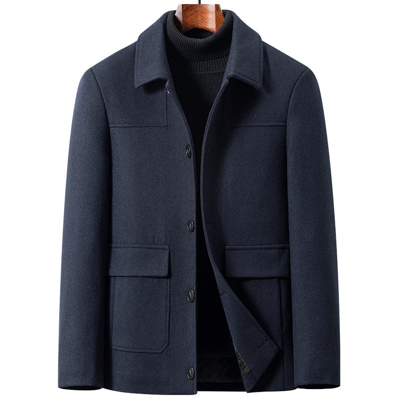 Mens Wool Blend Jacket Casual Style Lapel Collar Warm Fabric Autumn Winter Collection for Middle Aged Men