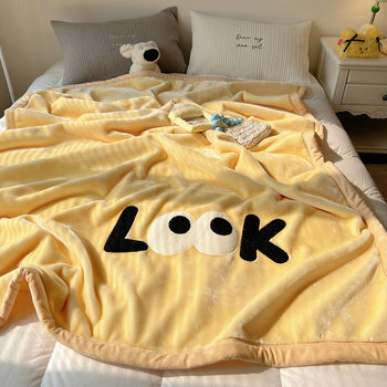 New Double-Layer Simple Cloud Velvet Thickened Blanket Cute Cartoon Embroidered Blanket Nap Blanket Sofa Blanket Wholesale