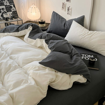 Muji Style Brushed Bedding Four-Piece Set Ab Version Double-Sided Contrasting Color Quilt Cover Student Dormitory Bed Bed Sheets Three-Piece Set